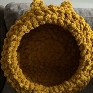 Cozy Mustard Yellow Knitted Cat Cave